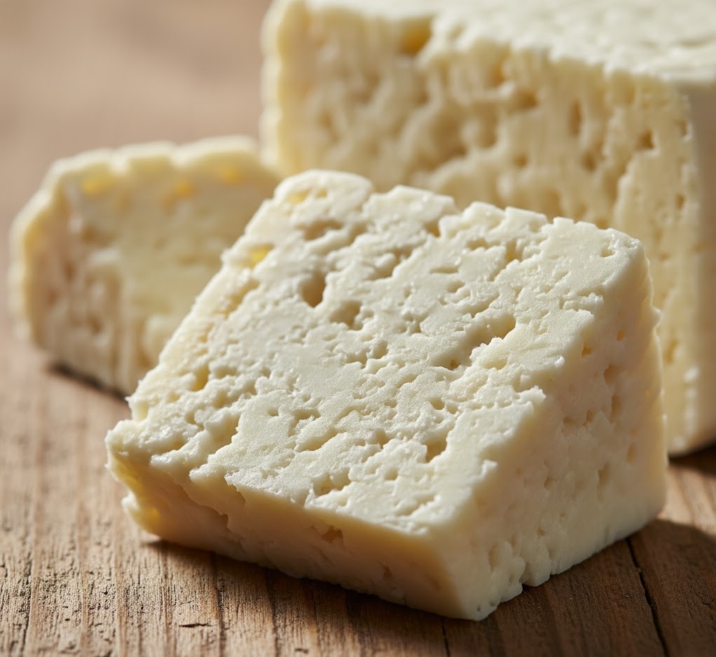 Pule cheese packaging, sealed and branded.